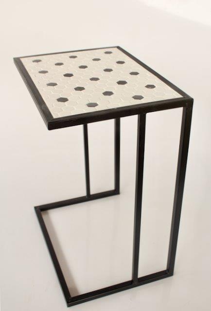 Set Of 2 Black & White Mosaic Table Top